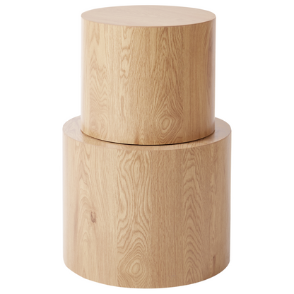 Light Brown Round Wood Coffee Tables Small Medium Set of 2