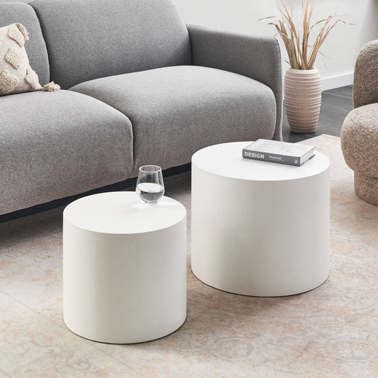 Set Of 2 Round Coffee Tables White Tops Small And Medium