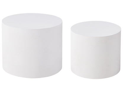 Set Of 2 Round Coffee Tables White Tops Small And Medium