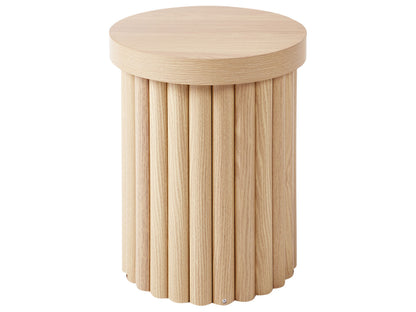 Light Brown Round Top Side Table With Ribbed Cylindrical Base Small Living Room Furniture