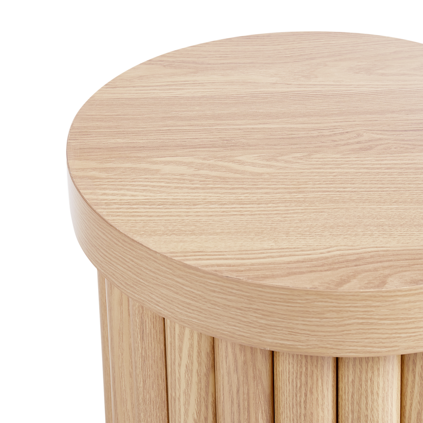 Light Brown Round Top Side Table With Ribbed Cylindrical Base Small Living Room Furniture
