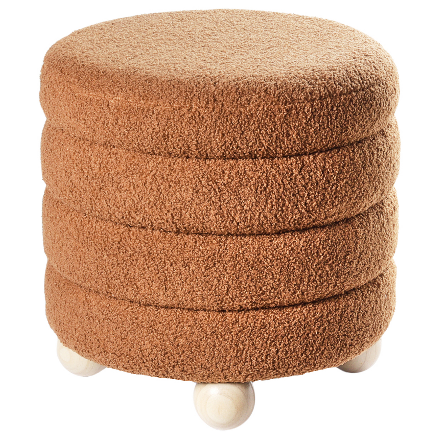 Pouffe Golden Brown Boucle Teddy Upholstery Footstool With Pine Wood Legs