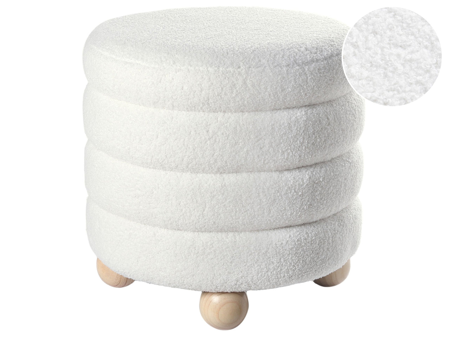 Pouffe Teddy Boucle Off White With Pine Wood Legs Footstool