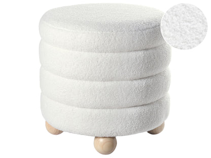 Pouffe Teddy Boucle Off White With Pine Wood Legs Footstool