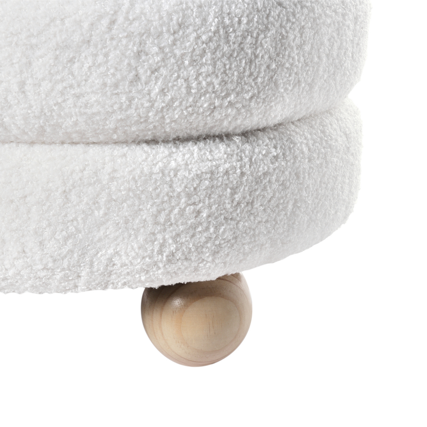Pouffe Teddy Boucle Off White With Pine Wood Legs Footstool