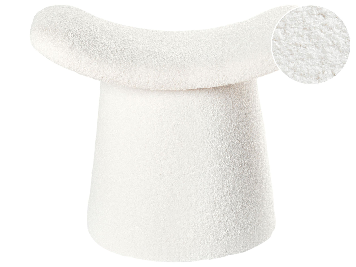 Pouffe Off White Boucle Teddy Upholstered Footstool With Foam Filling For Living Room