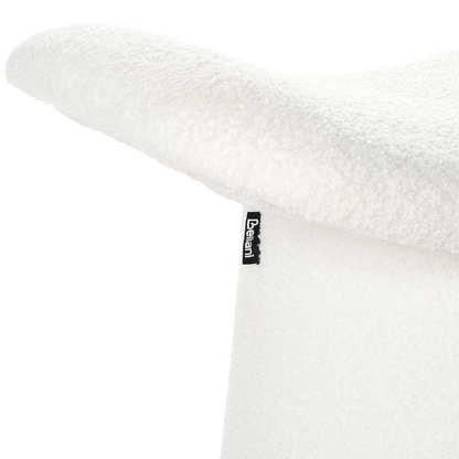 Pouffe Off White Boucle Teddy Upholstered Footstool With Foam Filling For Living Room