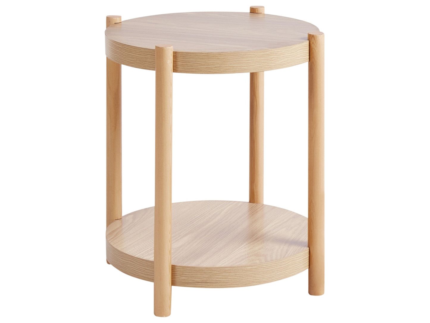 Side Table Round Light Brown Two Shelf Storage