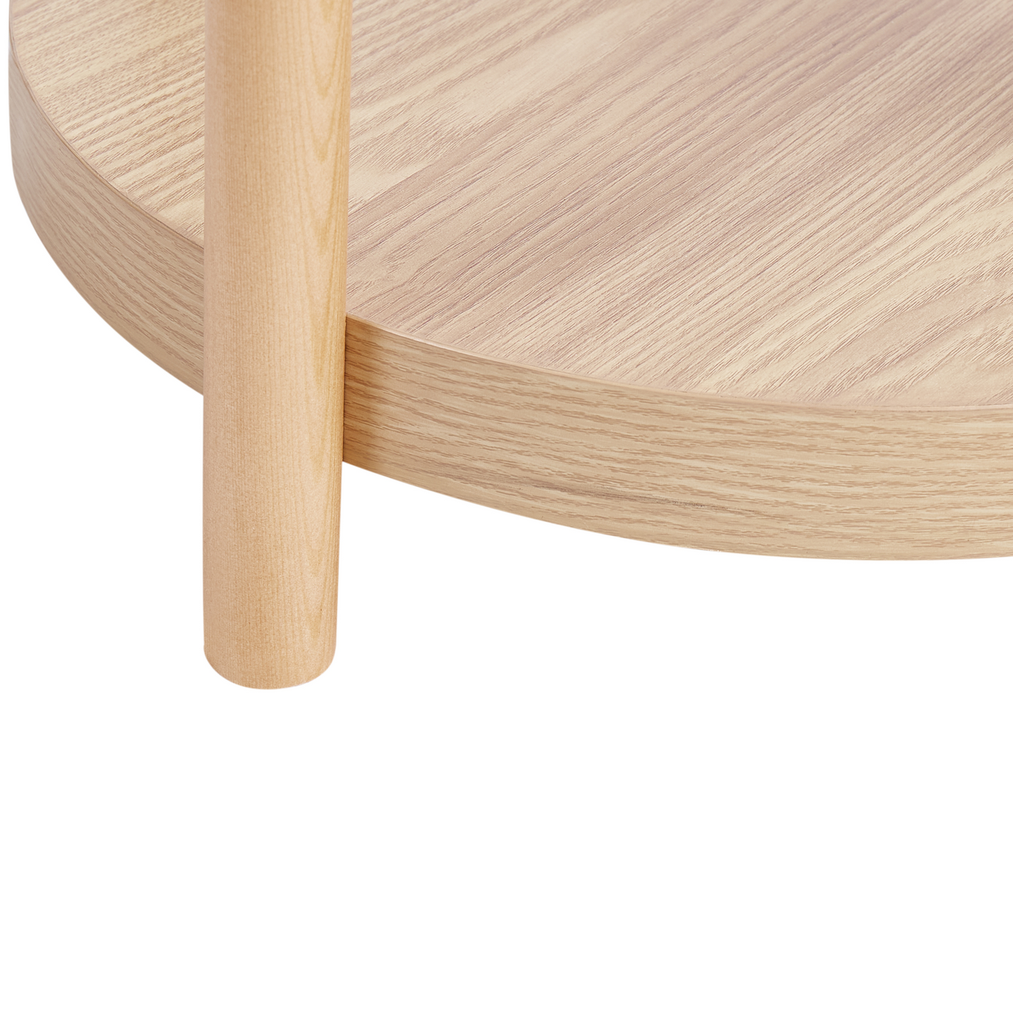 Side Table Round Light Brown Two Shelf Storage