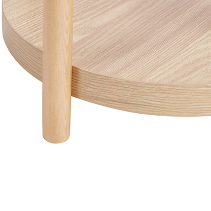Side Table Round Light Brown Two Shelf Storage