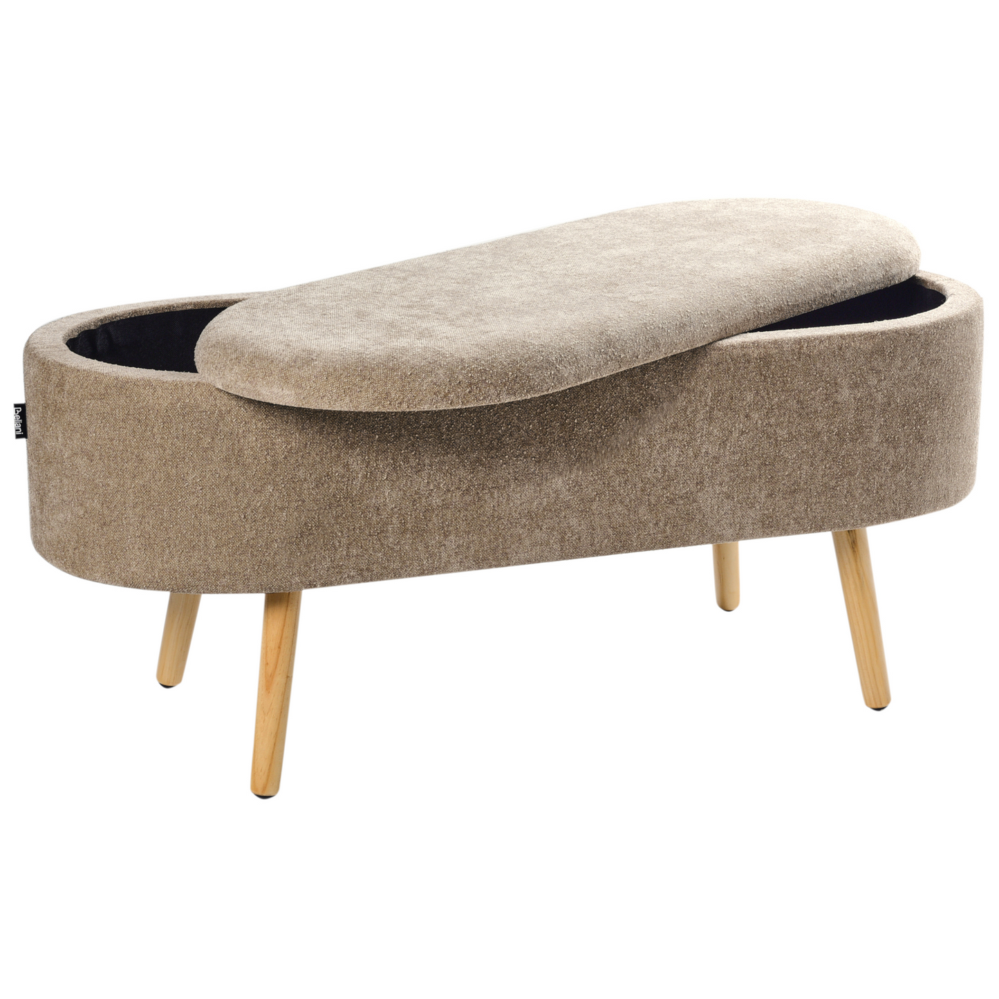 Storage Bench Light Brown Chenille With Pine Wood Legs