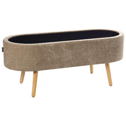 Storage Bench Light Brown Chenille With Pine Wood Legs