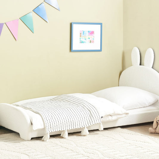 Bunny Boucle Upholstered Bed Frame With Ear Headboard 3ft EU Single Beige Off White