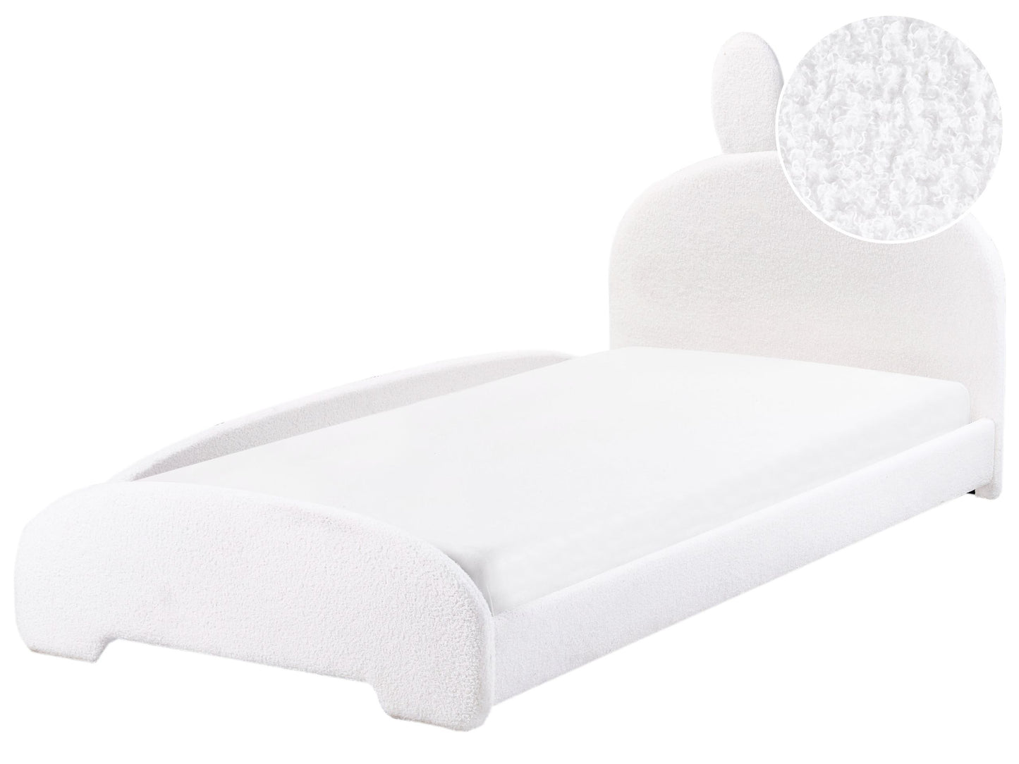 Bunny Boucle Upholstered Bed Frame With Ear Headboard 3ft EU Single Beige Off White