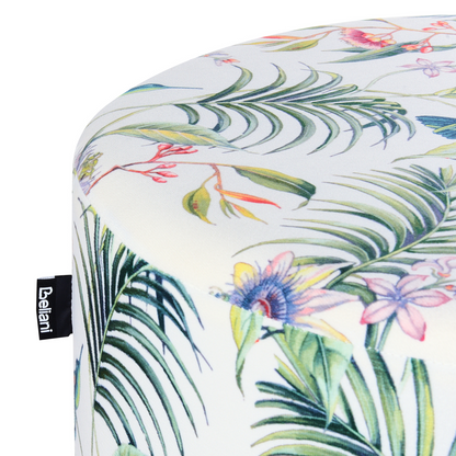 Round Multicolour Ottoman Pouffe Footstool With Floral Velvet Upholstery And Wood Base