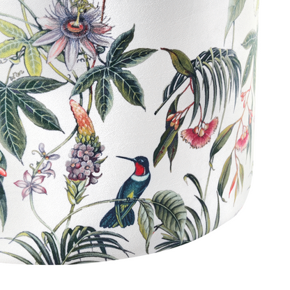 Round Multicolour Ottoman Pouffe Footstool With Floral Velvet Upholstery And Wood Base
