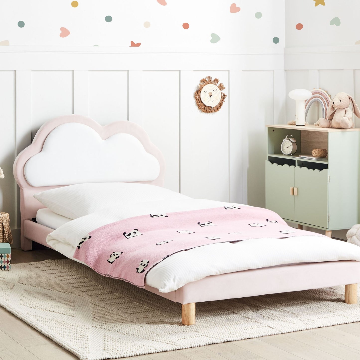Bed 3ft EU Single Pink And White Velvet Headboard