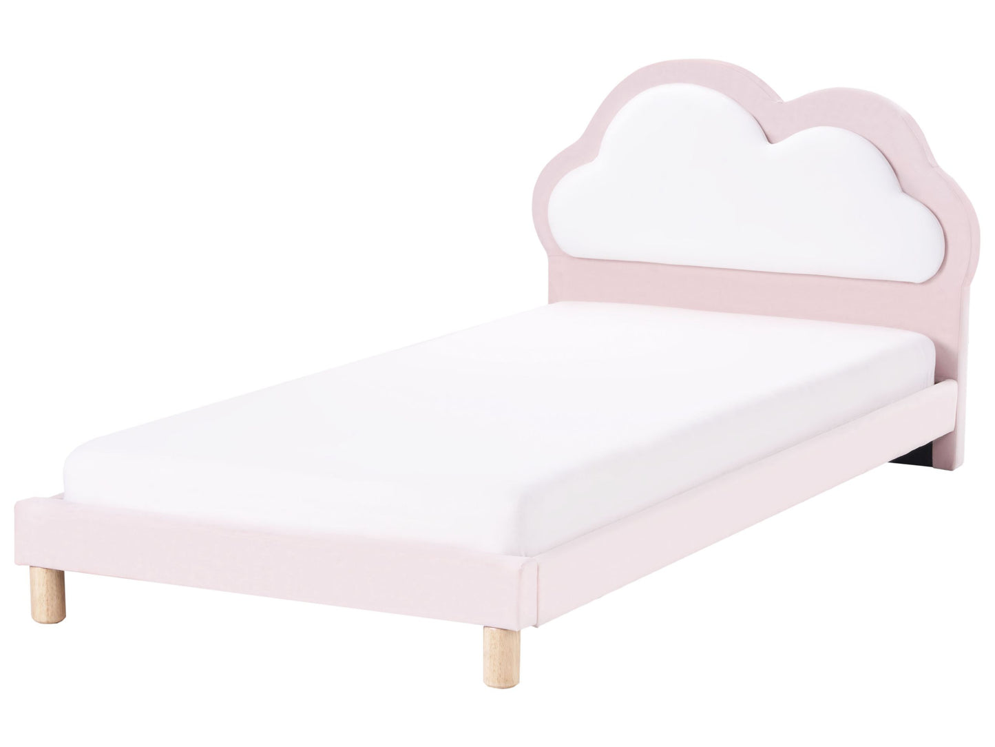 Bed 3ft EU Single Pink And White Velvet Headboard