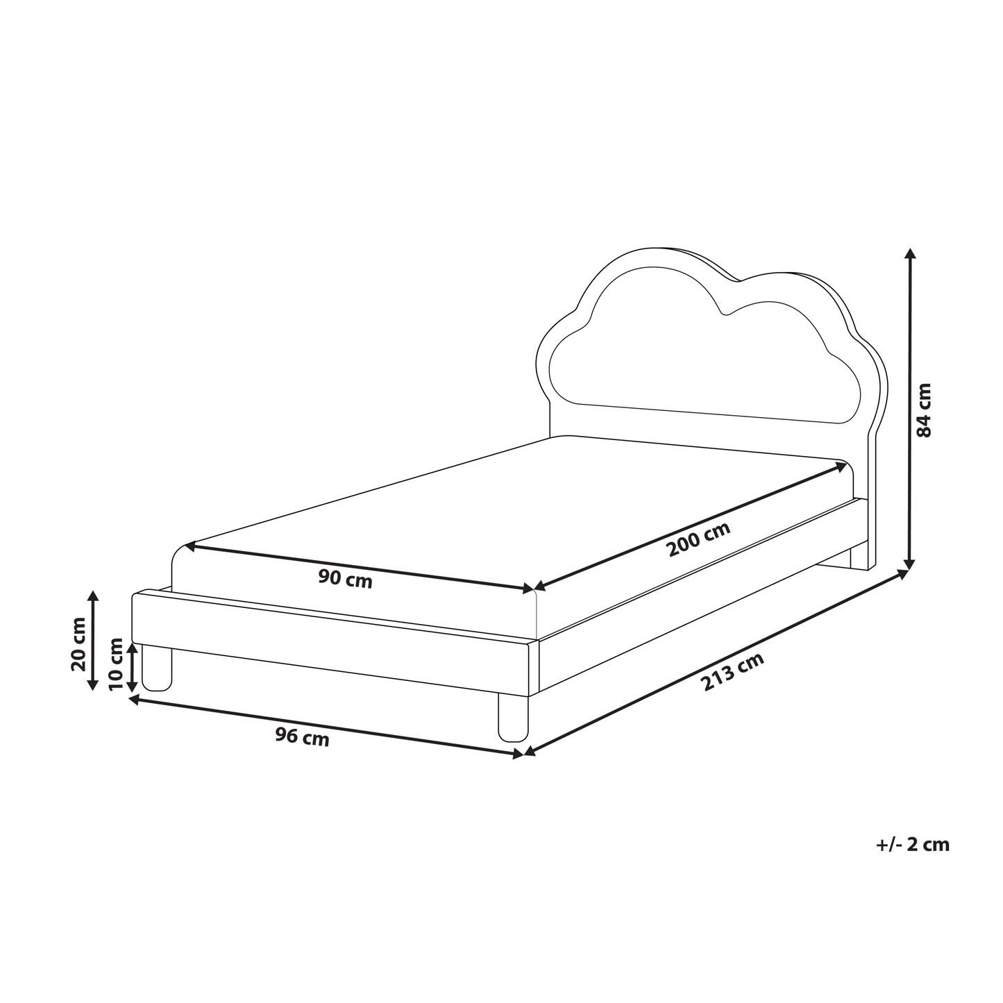 Bed 3ft EU Single Pink And White Velvet Headboard