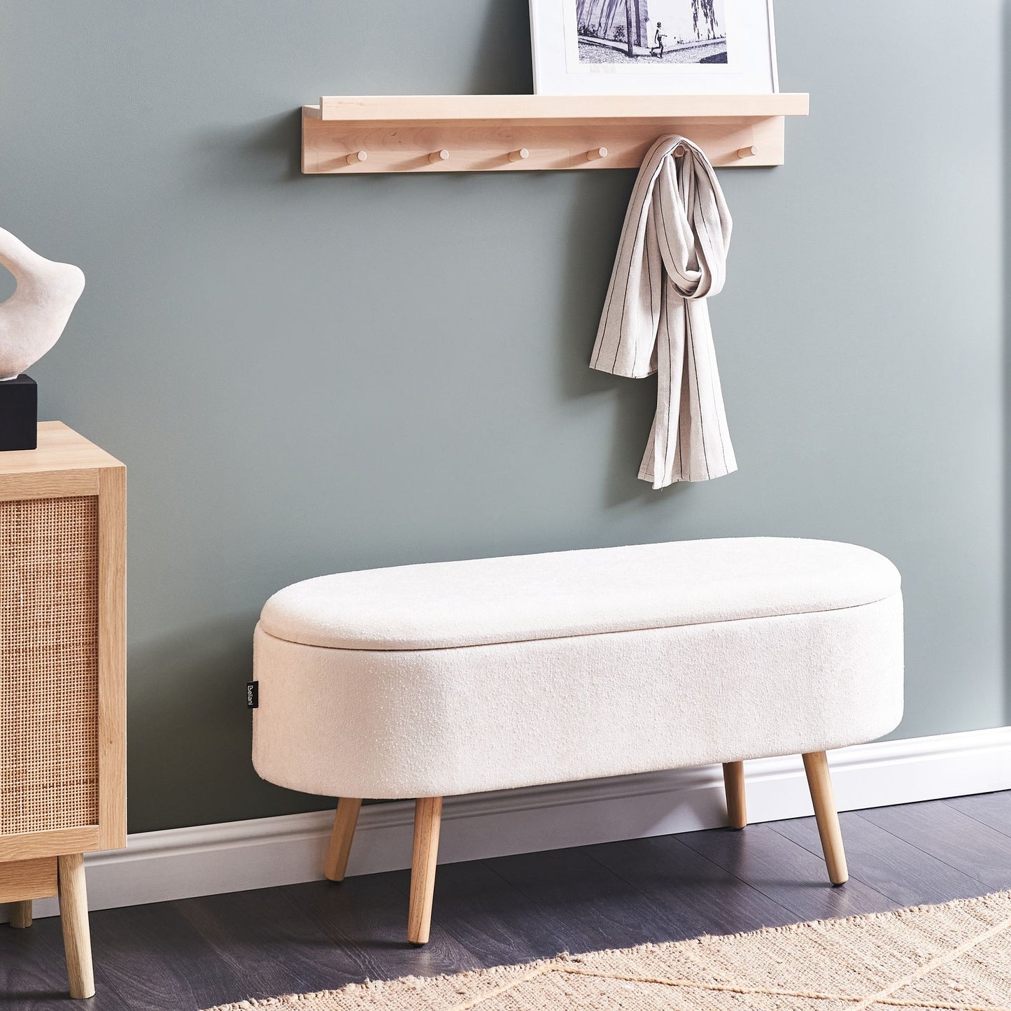 Storage Bench With Upholstered Seat Wooden Legs