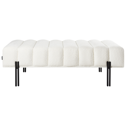 Fabric Bench Off White Upholstered With Sleek Metal Legs For Hallway Or Bedroom
