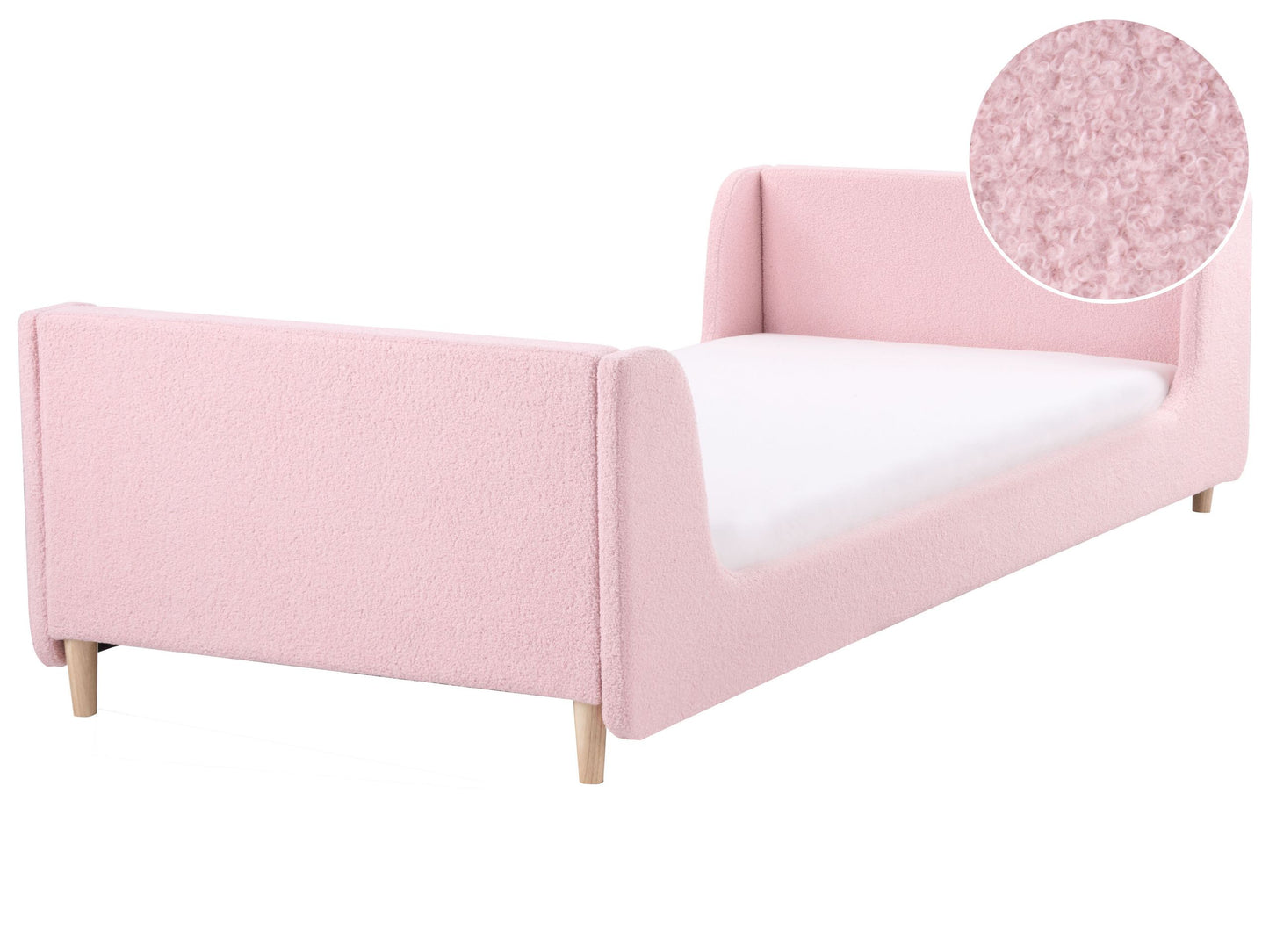 Pink Boucle Upholstered Bed Frame With Curved Headboard 3ft EU Single For Kids Room