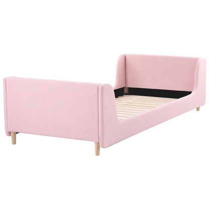 Pink Boucle Upholstered Bed Frame With Curved Headboard 3ft EU Single For Kids Room