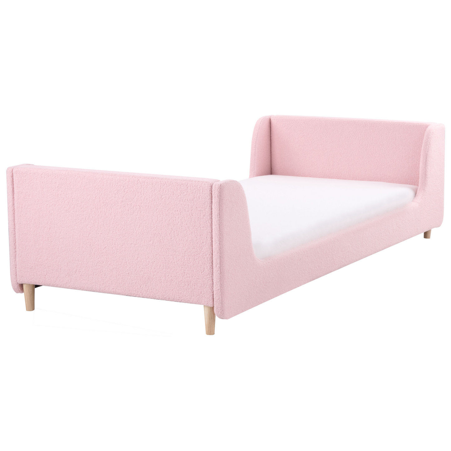 Pink Boucle Upholstered Bed Frame With Curved Headboard 3ft EU Single For Kids Room