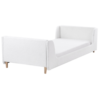 Off White Boucle Upholstered Bed Frame With Headrest 3ft EU Single Size For Kids Room Modern