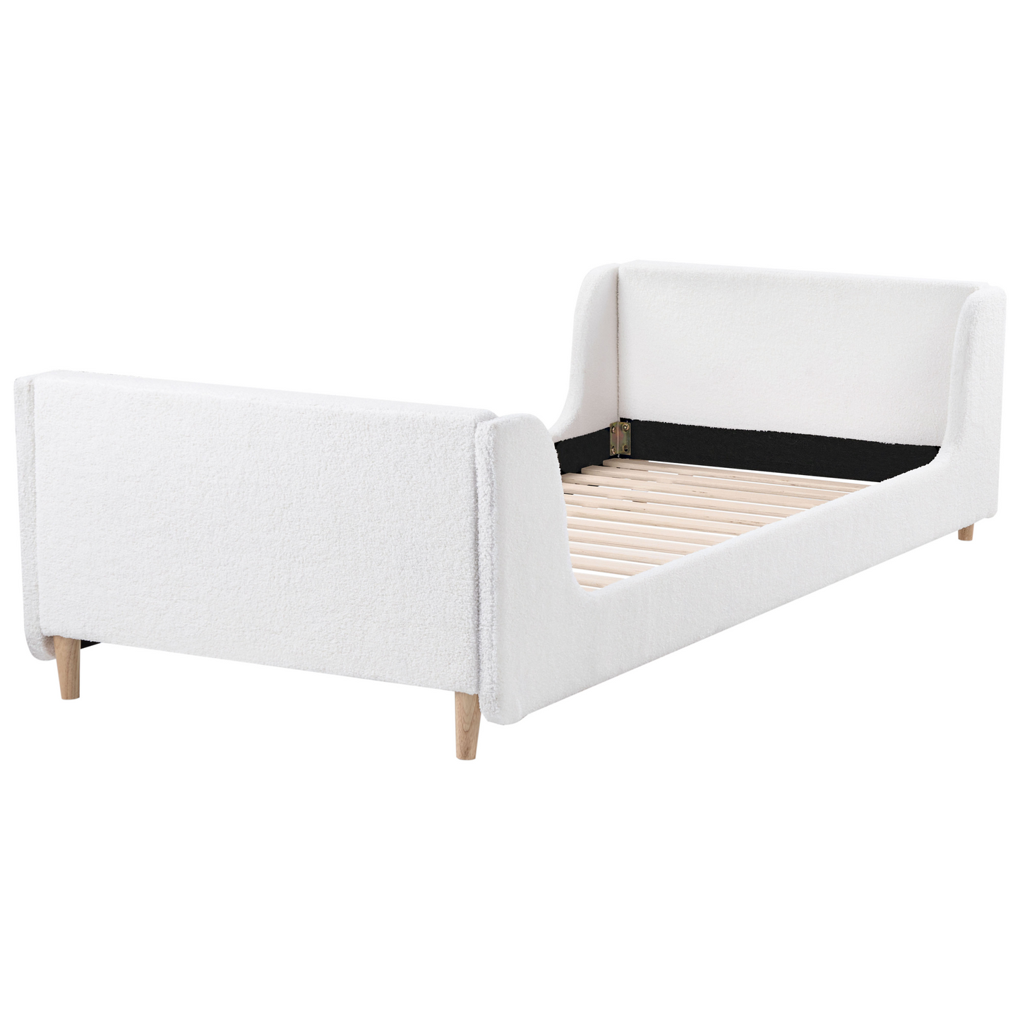 Off White Boucle Upholstered Bed Frame With Headrest 3ft EU Single Size For Kids Room Modern