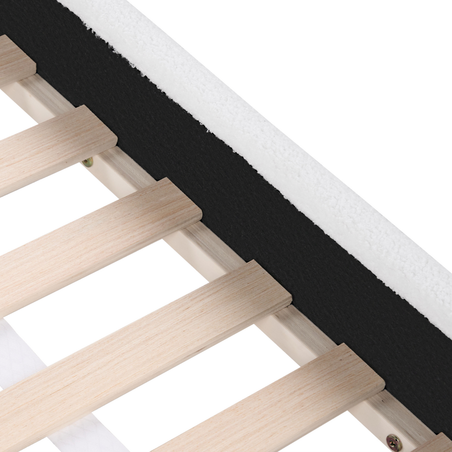 Off White Boucle Upholstered Bed Frame With Headrest 3ft EU Single Size For Kids Room Modern