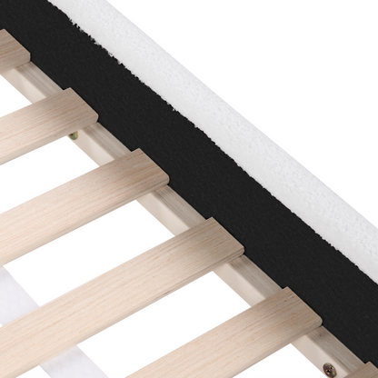 Off White Boucle Upholstered Bed Frame With Headrest 3ft EU Single Size For Kids Room Modern