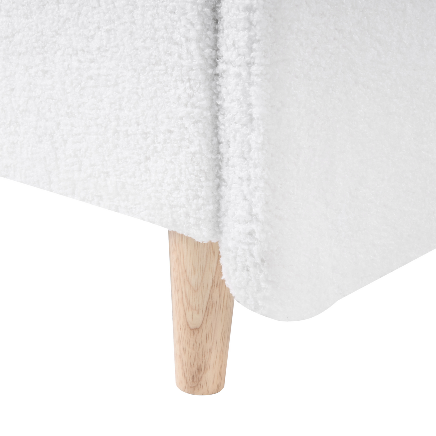 Off White Boucle Upholstered Bed Frame With Headrest 3ft EU Single Size For Kids Room Modern