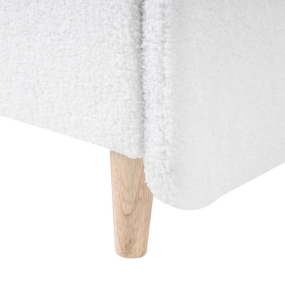 Off White Boucle Upholstered Bed Frame With Headrest 3ft EU Single Size For Kids Room Modern