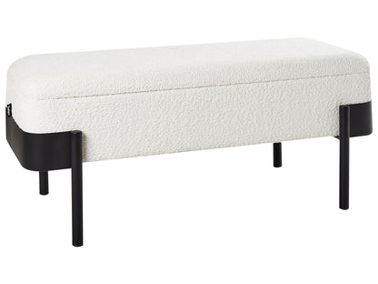 Storage Bench Off White Upholstery Black Legs Under Lid