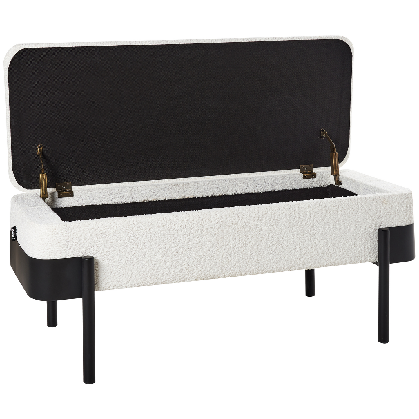 Storage Bench Off White Upholstery Black Legs Under Lid