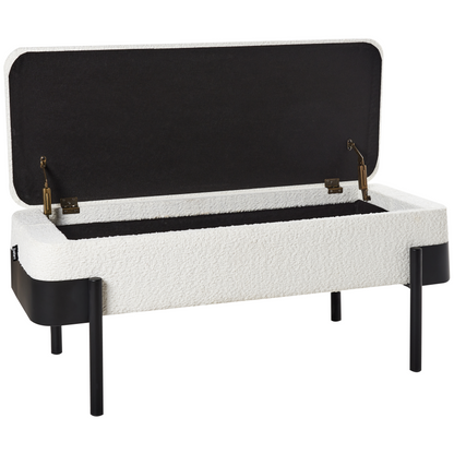 Storage Bench Off White Upholstery Black Legs Under Lid