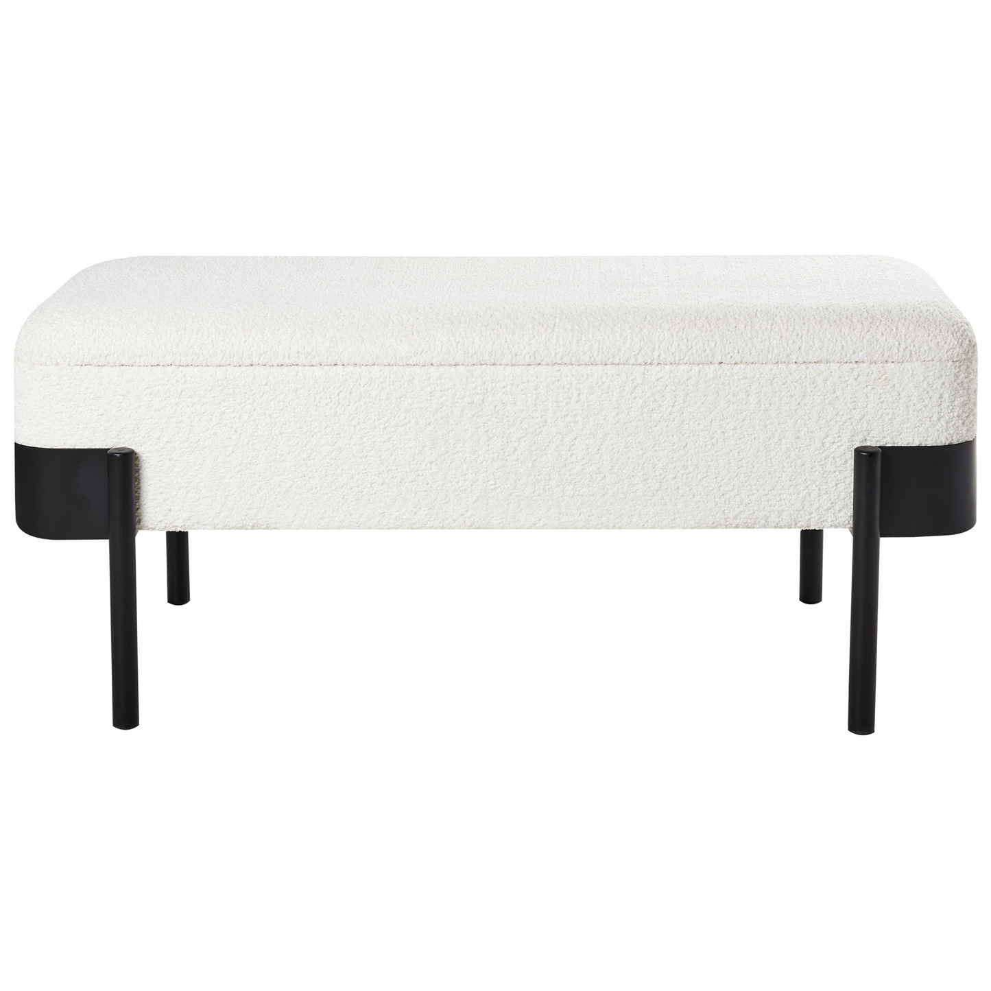 Storage Bench Off White Upholstery Black Legs Under Lid