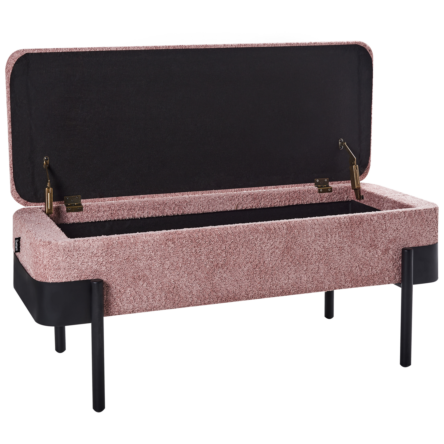 Cottage Design Pink Upholstered Storage Bench Lift-Top Black Legs