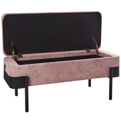 Cottage Design Pink Upholstered Storage Bench Lift-Top Black Legs