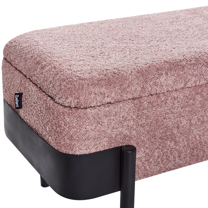 Cottage Design Pink Upholstered Storage Bench Lift-Top Black Legs