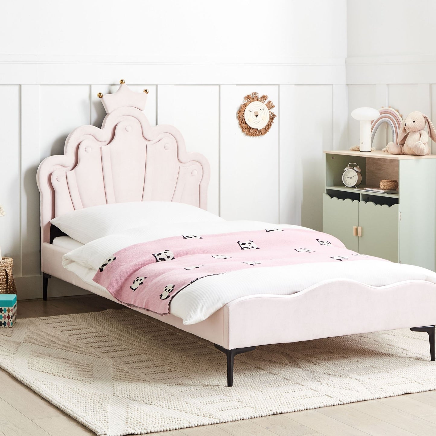 Pink Velvet Upholstered Bed Frame With LED Headboard 3ft EU Single Bed