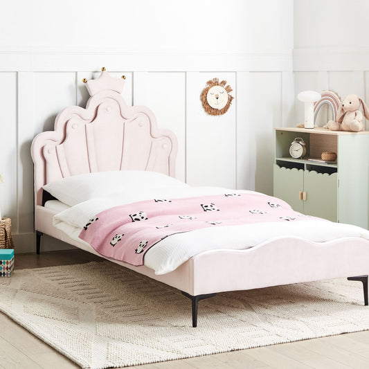 Pink Velvet Upholstered Bed Frame With LED Headboard 3ft EU Single Bed