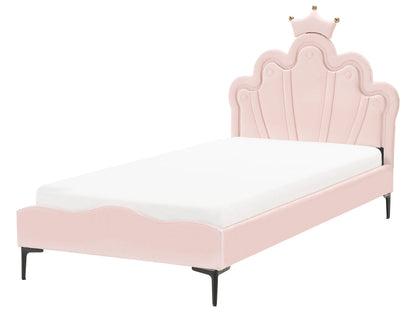 Pink Velvet Upholstered Bed Frame With LED Headboard 3ft EU Single Bed