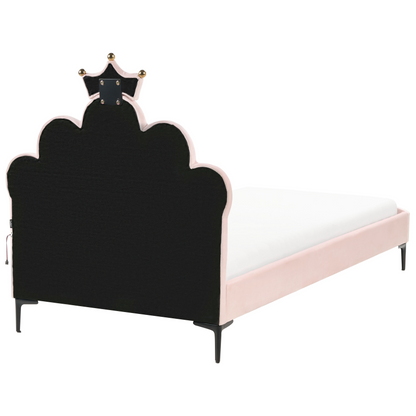 Pink Velvet Upholstered Bed Frame With LED Headboard 3ft EU Single Bed