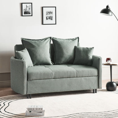 2 Seater Sofa Bed Green Sleeping Function With Profiled Arms