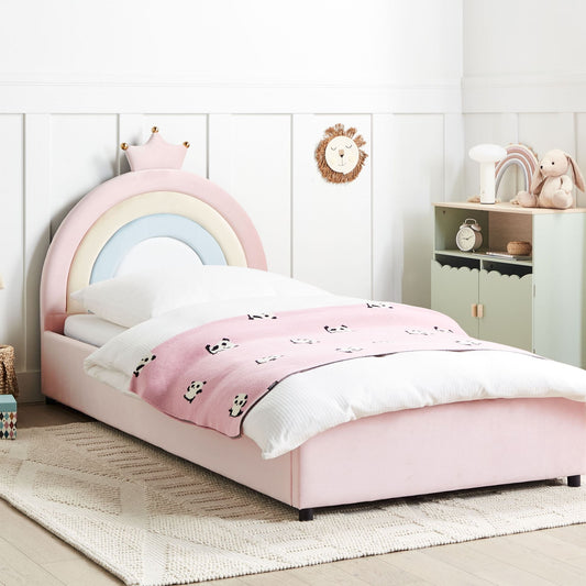 Pink Velvet 3ft Single Bed With Storage And Crown Headboard
