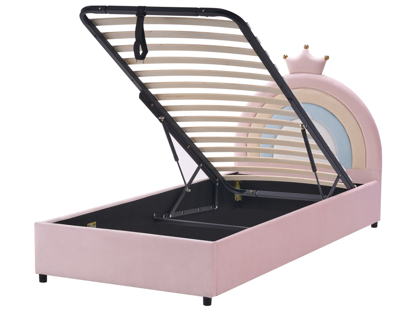 Pink Velvet 3ft Single Bed With Storage And Crown Headboard