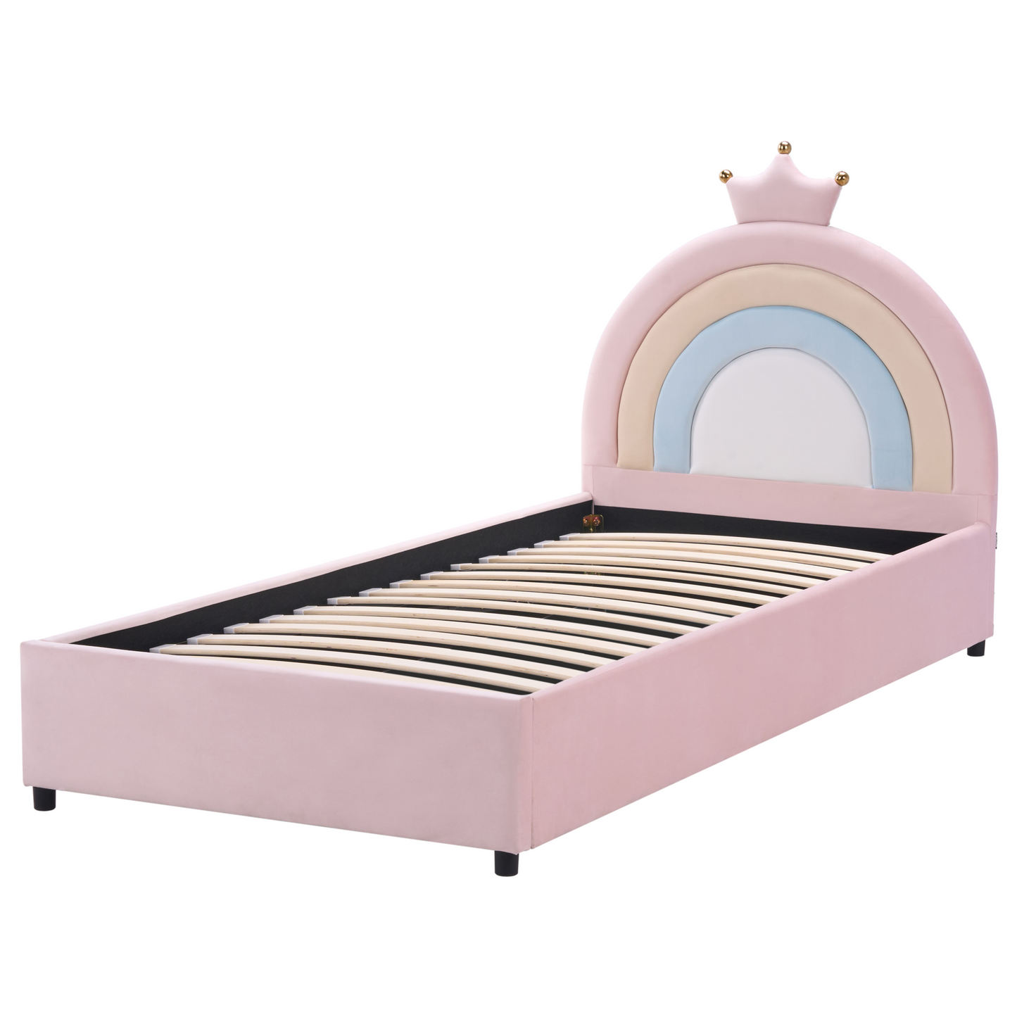 Pink Velvet 3ft Single Bed With Storage And Crown Headboard