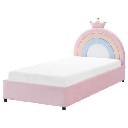 Pink Velvet 3ft Single Bed With Storage And Crown Headboard